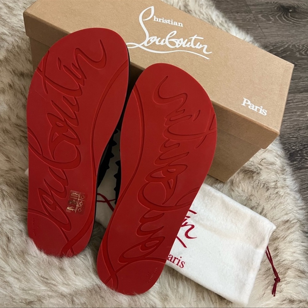 Christian Louboutin Black Studded Flip Flops with Red Sole - Picture 3 of 5